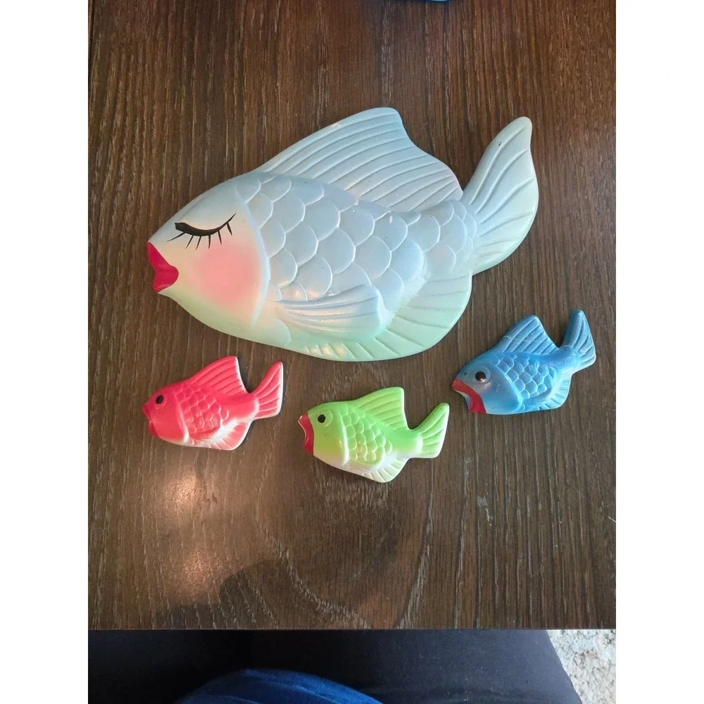 Vintage 1960s Miller Studio Set of 4 Fish Chalkware Wall Art Plaques Decor
